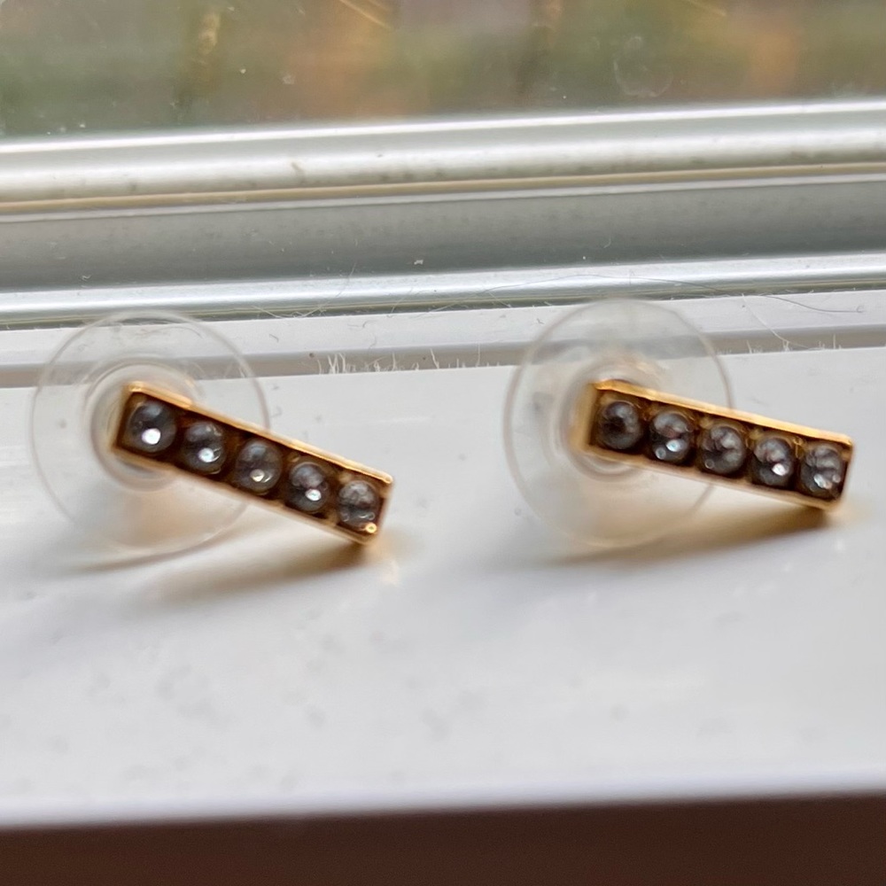 Touchstone Swarovski Crystal Pave’ Stud Bar Earrings.